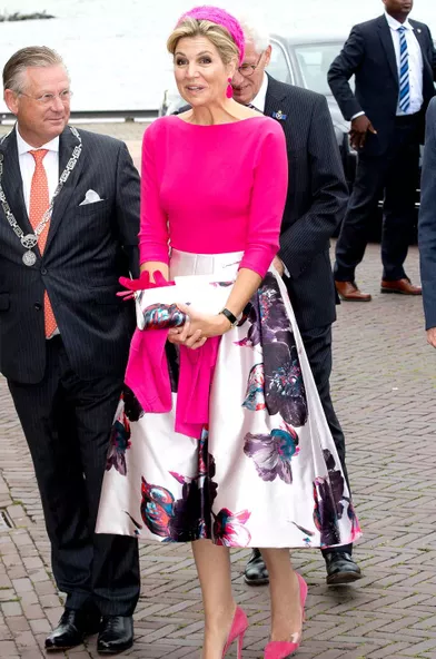 La reine Maxima des Pays-Bas, dans un look Natan, dans le Flevoland, le 29 juin 2017