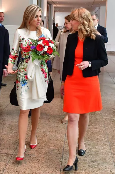 La reine Maxima des Pays-Bas dans une robe Natan à Berlin, le 25 avril 2017