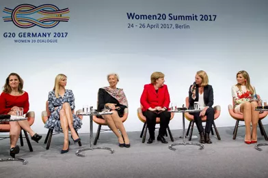 La reine Maxima des Pays-Bas avec Chrystia Freeland, Ivanka Trump, Christine Lagarde et Angela Merkel à Berlin, le 25 avril 2017