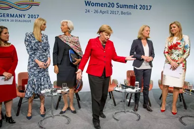 La reine Maxima des Pays-Bas avec Ivanka Trump, Christine Lagarde et Angela Merkel à Berlin, le 25 avril 2017