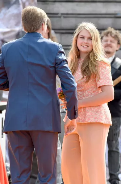 Le roi Willem-Alexander des Pays-Bas et la princesse Catharina-Amalia, à Groningen le 27 avril 2018