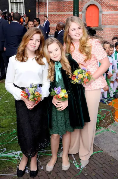 Les princesses Alexia, Ariane et Catharina-Amalia des Pays-Bas à Groningen, le 27 avril 2018