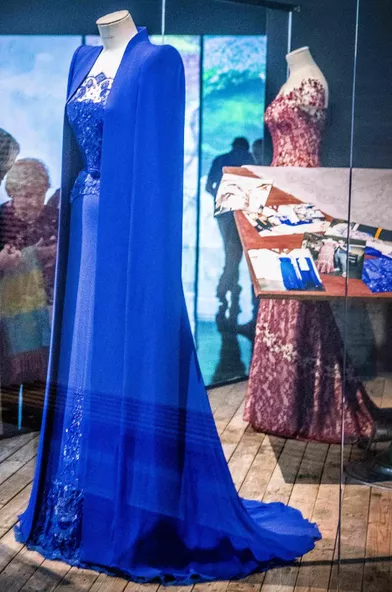 Exposition de robes Jan Taminiau de la reine Maxima des Pays-Bas au Centraal Museum à Utrecht, le 25 avril 2018
