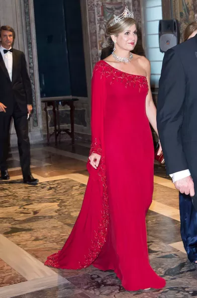 La reine Maxima des Pays-Bas dans une robe Jan Taminiau à Rome, le 20 juin 2017