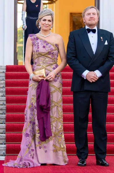 La reine Maxima des Pays-Bas dans une robe Jan Taminiau à Berlin, le 5 juillet 2021