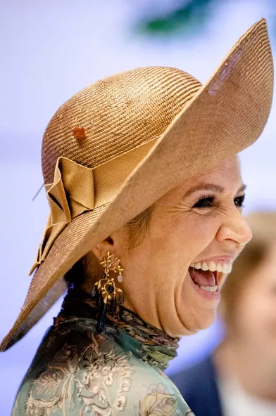 Le chapeau de la reine Maxima des Pays-Bas à Berlin, le 7 juillet 2021