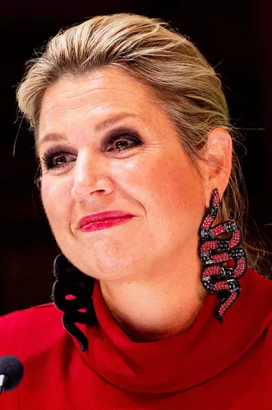 Les boucles d'oreille de la reine Maxima des Pays-Bas, le 7 octobre 2020