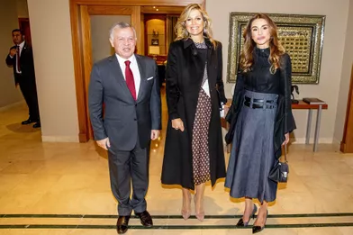 La reine Maxima des Pays-Bas avec la reine Rania et le roi Abdallah II de Jordanie à Amman, le 12 février 2019