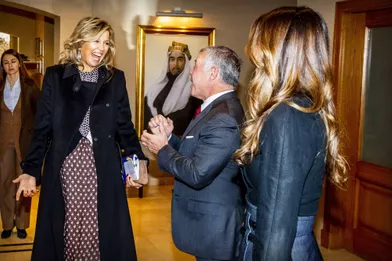La reine Maxima des Pays-Bas reçue par la reine Rania et le roi Abdallah II de Jordanie à Amman, le 12 février 2019