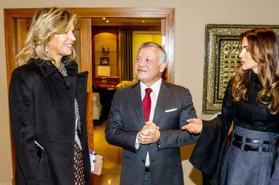 La reine Maxima des Pays-Bas avec la reine Rania et le roi Abdallah II de Jordanie à Amman, le 12 février 2019