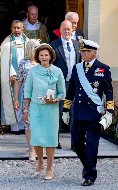 La reine Silvia et le roi Carl XVI Gustaf de Suède, à Drottningholm le 14 août 2021