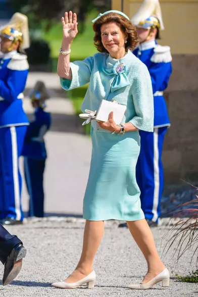 La reine Silvia de Suède, à Drottningholm le 14 août 2021