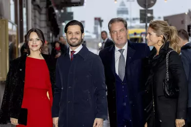 Les princesses Sofia et Madeleine, le prince Carl Philip de Suède et Christopher O'Neill à Stockholm, le 18 décembre 2018