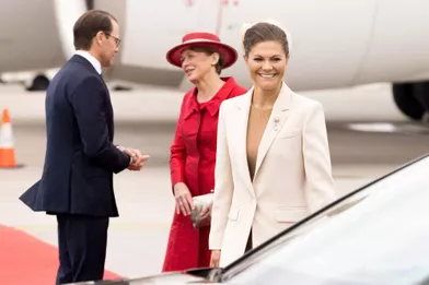 La princesse héritière Victoria de Suède et le prince Daniel avec la Première dame allemande à Stockholm, le 7 septembre 2021
