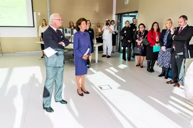 Le roi Carl XVI Gustaf et la reine Silvia de Suède en visite dans le comté de Stockholm, le 12 octobre 2020