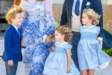 Le prince Nicolas et ses soeurs les princesses Adrienne et Leonore de Suède, le 14 août 2021