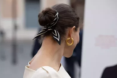 La coiffure de la princesse héritière Victoria de Suède à Rome, le 18 octobre 2021