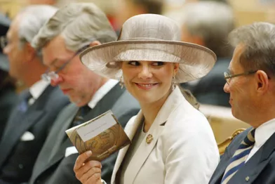 Le chapeau de la princesse Victoria de Suède lors de la rentrée parlementaire à Stockholm, le 15 septembre 2004