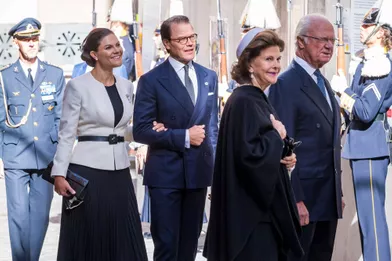 La princesse héritière Victoria de Suède et le prince Daniel avec la reine Silvia et le roi Carl XVI Gustaf à Stockholm, le 14 septembre 2021
