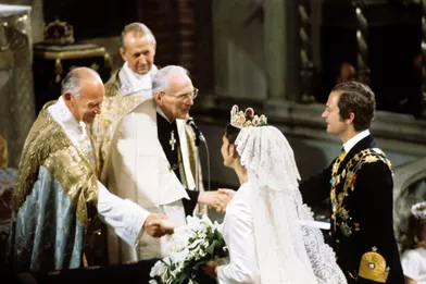 Silvia Sommerlath et le roi Carl XVI Gustaf de Suède, le 19 juin 1976 jour de leurs noces à Stockholm