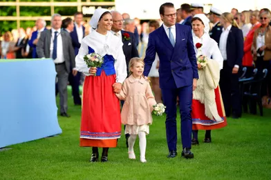 La princesse Victoria, son mari Daniel, le prince Oscar et la princesse Estelleaux 40 ans de la princesse Victoria, le 14 juillet 2017.
