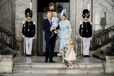 La princesse Madeleine, son mari Chris et leurs enfants la princesse Leonore et le prince Nicolasaux 40 ans de la princesse Victoria, le 14 juillet 2017.