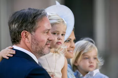 La princesse Madeleine, son mari Chris et leurs enfants la princesse Leonore et le prince Nicolasaux 40 ans de la princesse Victoria, le 14 juillet 2017.