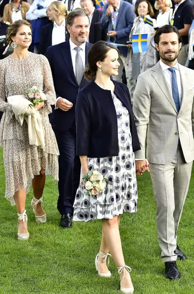 La princesse Madeleine, son mari Chris, la princesse Sofia et le prince Carl Philipaux 40 ans de la princesse Victoria, le 14 juillet 2017.