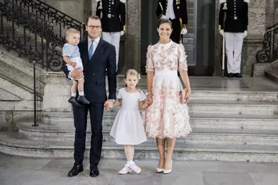 La princesse Victoria, son mari Daniel, le prince Oscar et la princesse Estelleaux 40 ans de la princesse Victoria, le 14 juillet 2017.