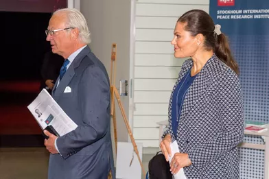 La princesse Victoria et le prince Carl XVI Gustaf de Suède à Gustavsberg, le 14 septembre 2017