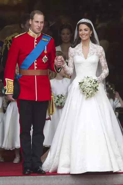 Kate Middleton et le prince William le jour de leur mariage le 29 avril 2011 à Londres.
