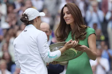 Kate Middleton et Karolina Pliskovaà la finale femme de Wimbledon le 10 juillet 2021.