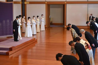 La famille impériale du Japon lors de la cérémonie de célébration du Nouvel an au Palais impérial à Tokyo, le 1er janvier 2022