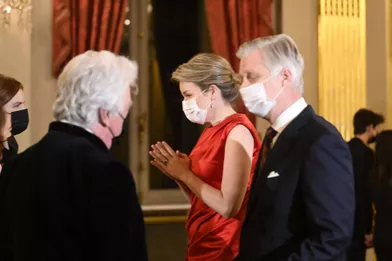 La reine Mathilde et le roi des Belges Philippe, à Bruxelles le 21 décembre 2021