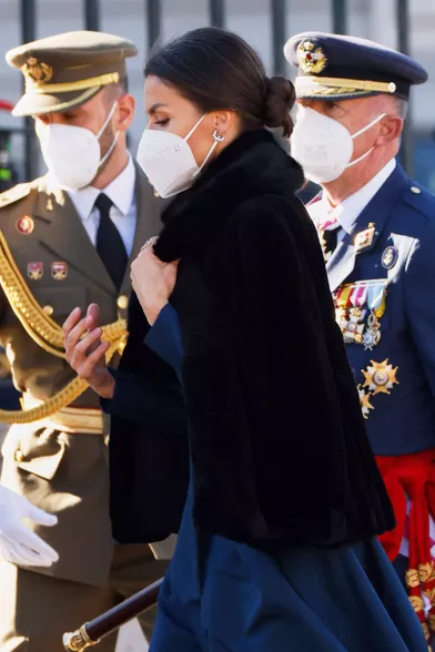 Le nouveau piercing de la reine Letizia d'Espagne à Madrid, le 6 janvier 2022