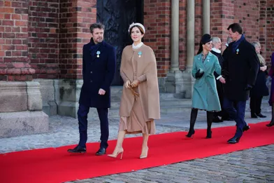 Les princesses Mary et Marie etles princes Frederik et Joachim de Danemarkà Roskilde, le 14 janvier 2022