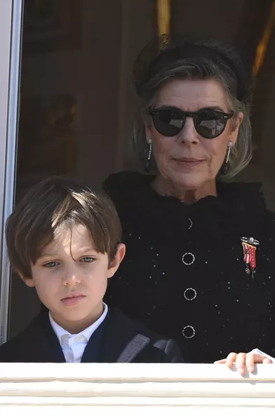 Caroline de Monaco et son petit-fils Raphaëllors des célébrations de la Fête nationale monégasque à Monaco le 19 novembre 2021