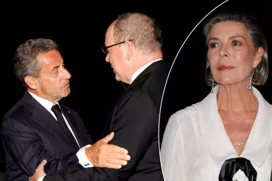 La princesse Caroline de Hanovre, le prince Albert II de Monaco et Nicolas Sarkozy à Monaco, le 17 septembre 2021