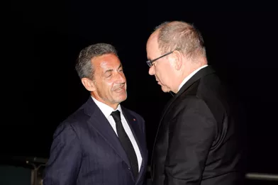 Le prince Albert II de Monaco et Nicolas Sarkozy à Monaco, le 17 septembre 2021