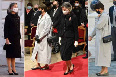 Les looks des princesses Caroline de Hanovre etStéphanie de Monacolors de la Fête nationale monégasque, le 19 novembre 2021