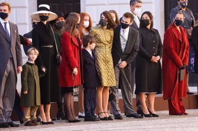 La famille princière monégasqueà la Fête nationale monégasque à Monaco le 19 novembre 2021
