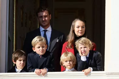 Pierre Casiraghi avec sa soeur Alexandra de Hanovre, son fils Sacha et ses neveux, Raphaël Elmaleh et Francesco Casiraghià la Fête nationale monégasque à Monaco le 19 novembre 2021
