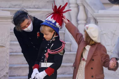 La princesse Gabriella et l prince Jacques de Monaco avec leur tante la princesse Caroline de Hanovre, à Monaco le 19 novembre 2021