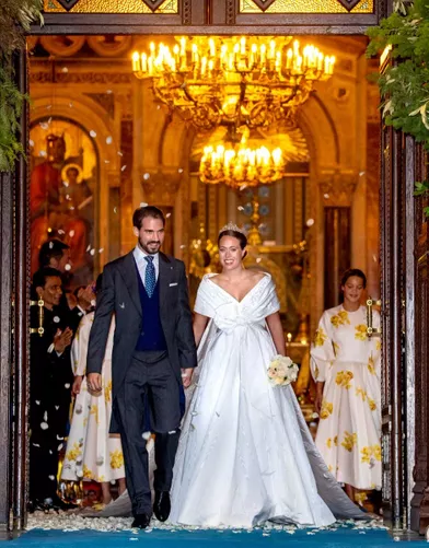 Leprince Philippos de Grèce et de Nina Flohr à Athènes le 23 octobre 2021,jour de leur mariage religieux