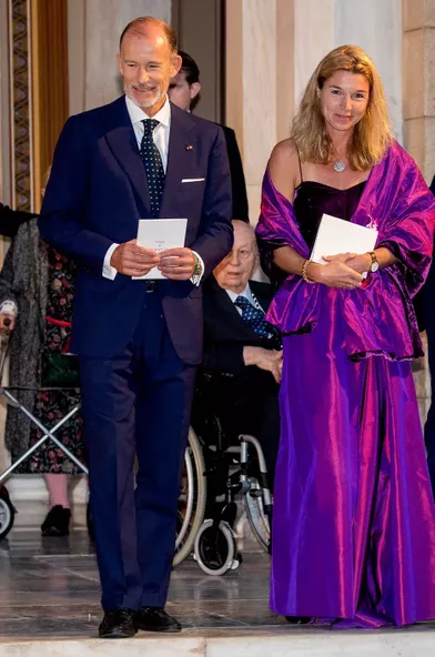 Kyril de Bulgarie, princede Preslav(l'un des parrains du prince Philippos de Grèce) et sa compagne Katharine Butler à Athènes, le 23 octobre 2021