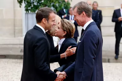 Le grand-duc Henri et la grande-duchesse Maria Teresa de Luxembourg avec Emmanuel et Brigitte Macron au Palais de l'Elysée à Paris, le 30 septembre 2019
