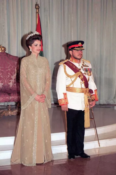 La reine Rania et le roi Abdallah II de Jordanie à Amman, le jour de l'intronisation du roi, le 9 juin 1999