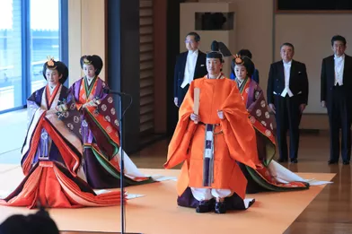 Le prince Fumihito d'Akishino et les princesses Kiko, Mako et Kako du Japon, à Tokyo le 22 octobre 2019