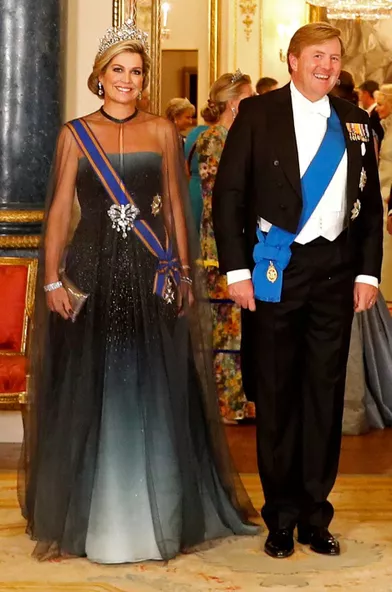 La reine Maxima des Pays-Bas, dans une robe Jan Taminiau, le 23 octobre 2018