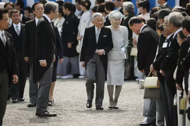 L'impératrice Michiko et l'empereur Akihito du Japon à Tokyo, le 25 avril 2018